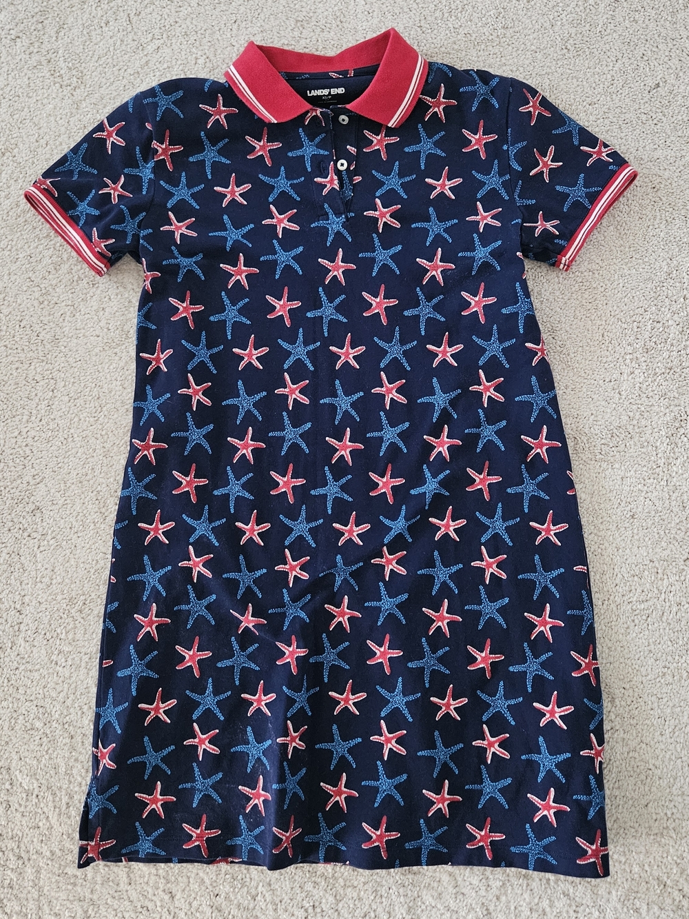 Lands' End Navy Polo Dress with Red and Blue Starfish
